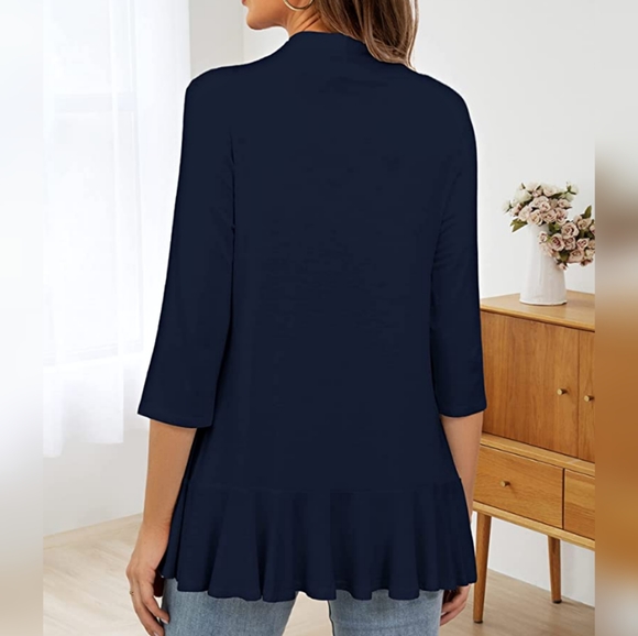 NEW Cardydony Lightweight Casual 3/4 Sleeve Open Front Navy Blue Cardigan Large - Picture 7 of 9